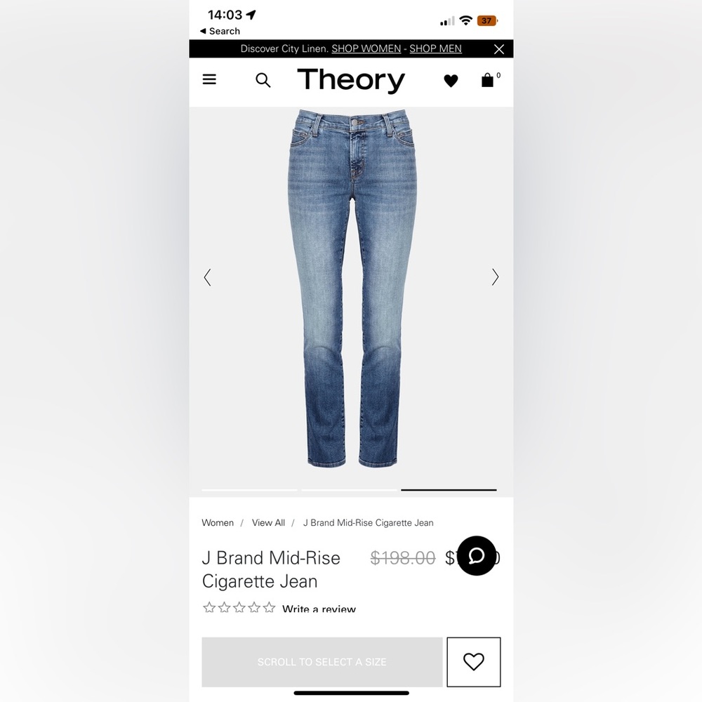 Theory JBrand mid rise cigarette cut jeans